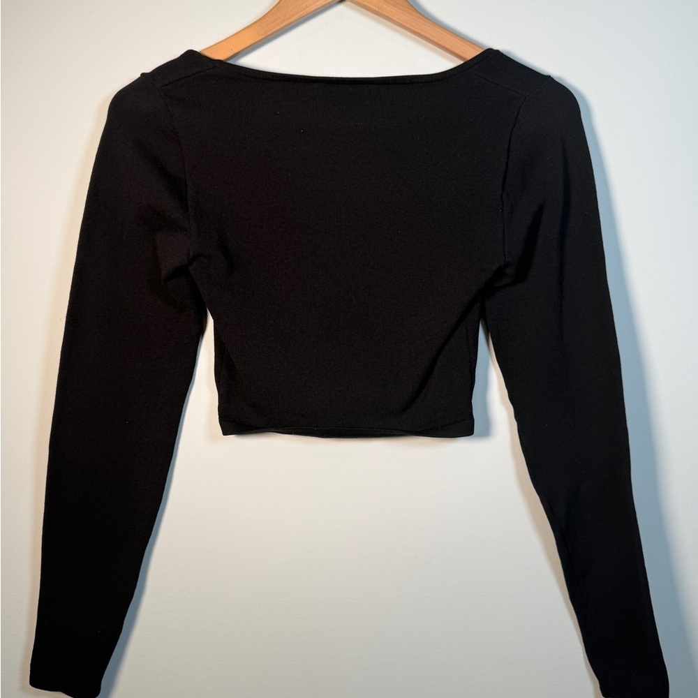 Babaton Aritzia Square Neck Cropped Long Sleeve Top Black | Size Small - Picture 2 of 7